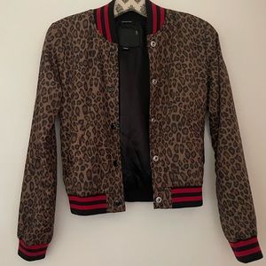 R13 Bomber Jacket Shrunken Roadie Cropped Small Brown Black Red Leopard Print